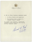 Gerald Ford Manuscript Signed Regarding the Warren Commission -- ''...I endorsed those conclusions in 1964 and fully agree now as the sole surviving Commission member...''